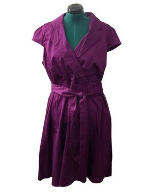 Spense Deep Purple Wrap Midi Dress w/ Tie Waist P:22 3/4” L:43”